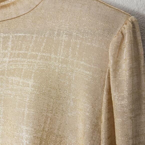 Anne Klein Blouse Metallic Knit Gold Tone Women’s L Chic Quiet Luxury - Picture 4 of 9